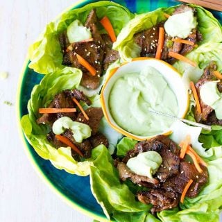 Dollop some creamy avocado sauce on top of these Korean BBQ Lettuce Wraps and serve them up as appetizers or entrees. Easy and delicious! 113 calories and 3 Weight Watchers Freestyle SP