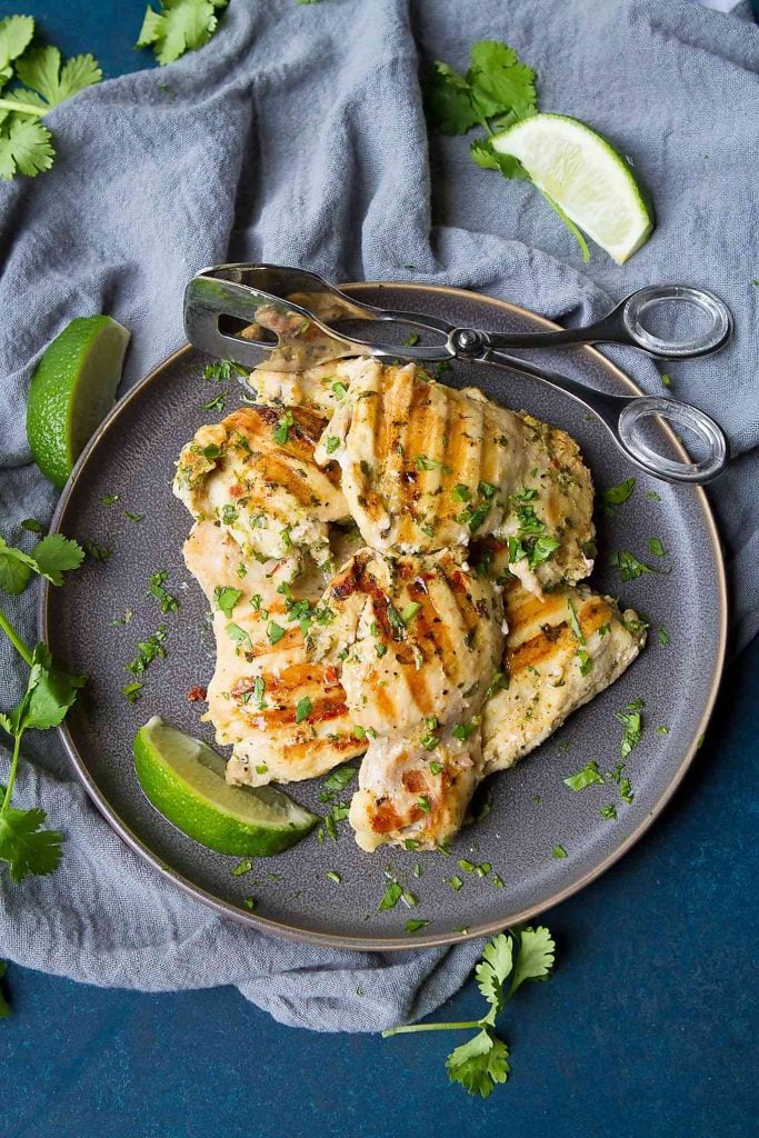 Marinate this cilantro lime chicken the night before and throw it on the grill just before dinnertime. Great for keto and other low carb diets. 217 calories and 3 Weight Watchers Freestyle SP