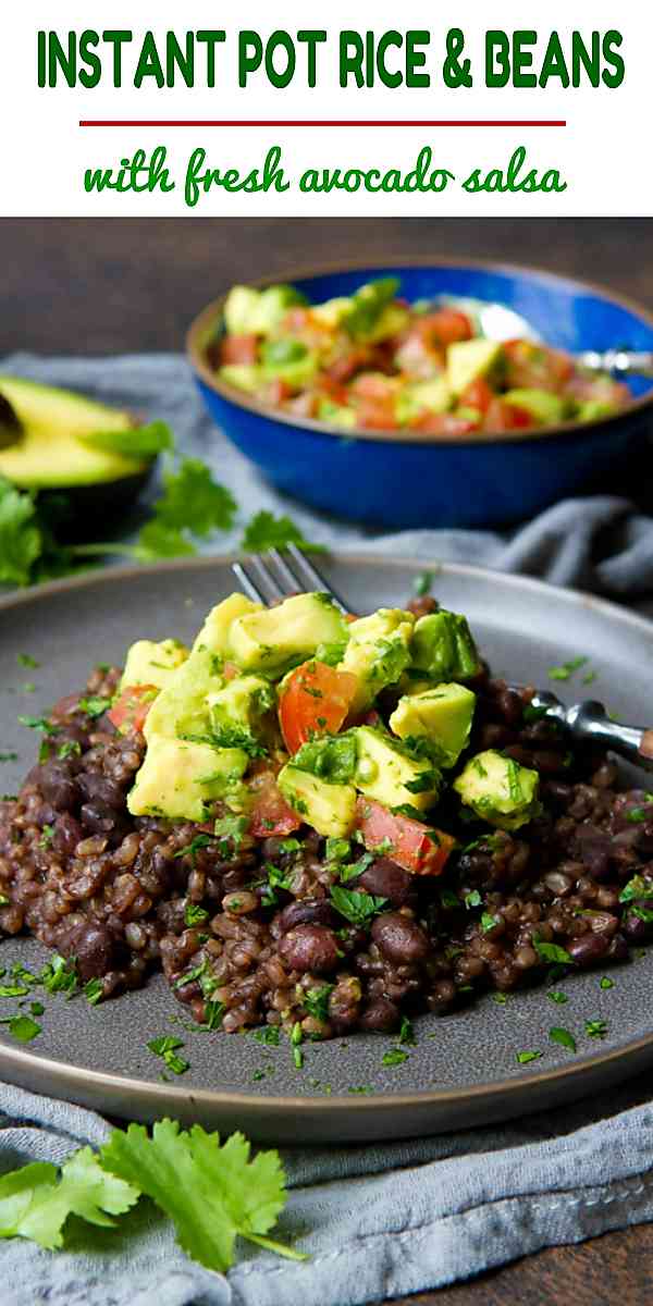 Rice and beans makes for a meal packed with fiber and protein. Topped with a fresh avocado salsa and made quickly in a pressure cooker makes it even better! 268 calories and 6 Weight Watchers Freestyle SP