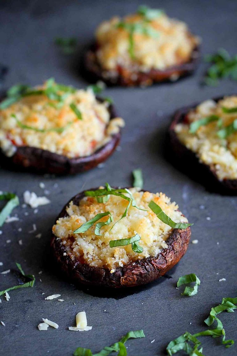 Roasted Portobello Mushrooms with Cheese  Breadcrumb Topping