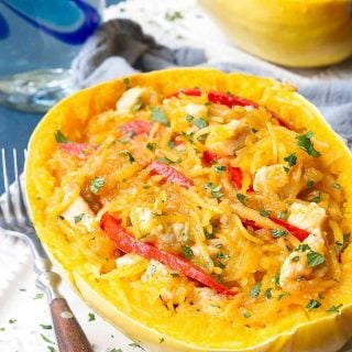Mix the flavors of a Thai curry sauce with a healthy dinner recipe idea and you get this Thai Chicken Spaghetti Squash. Amazing flavors with in 30 minutes. 409 calories and 4 Weight Watchers Freestyle SP