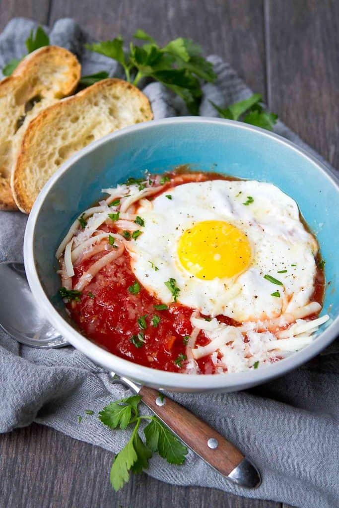 Serve up this Italian Eggs in Purgatory recipe for breakfast, lunch or dinner. Easy, healthy and delicious! 240 calories and 3 Weight Watchers Freestyle SP