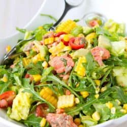Dinner salads are a fantastic way to fill your plate with veggies and lean protein. This Summertime Salmon Chopped Salad recipe has all of that, plus tons of flavor! 349 calories and 6 Weight Watchers Freestyle SP