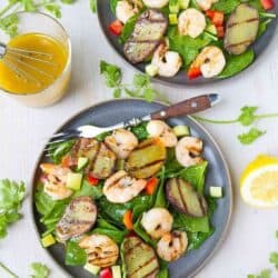 There are so many fantastic flavors in this Grilled Moroccan Shrimp Potato Salad recipe. Healthy, flavorful and delicious lunch or dinner recipe. 289 calories and 5 Weight Watchers Freestyle SP #salad #cleaneating