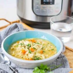 Chicken and Rice Soup is one of our favorite comfort meals and it comes together so easily in the Instant Pot! 241 calories and 5 Weight Watchers Freestyle SP #instantpot #soup #cleaneating
