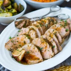 Roasted Pork Tenderloin makes for an easy, but impressive dinner for entertaining or a busy weeknight. The maple Dijon sauce lends just the right amount of savory sweet flavors. 250 calories and 4 Weight Watchers Freestyle SP #pork #porktenderloin #recipe