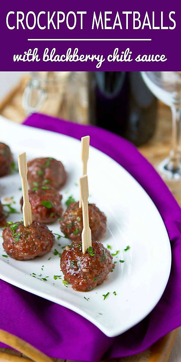 Homemade meatballs made in the crockpot are the perfect party food! These lighter turkey meatballs are cooked in a delicious blackberry chili sauce. 115 calories and 3 Weight Watchers Freestyle SP #crockpot #meatballs