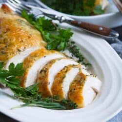 When the Thanksgiving mood hits, but cooking a whole turkey sounds like too much, this Herb Roasted Turkey Breast recipe does the trick! Easy, tender and flavorful. 190 calories and 2 Weight Watchers Freestyle SP #turkey #thanksgiving #turkeybreast #weightwatchers