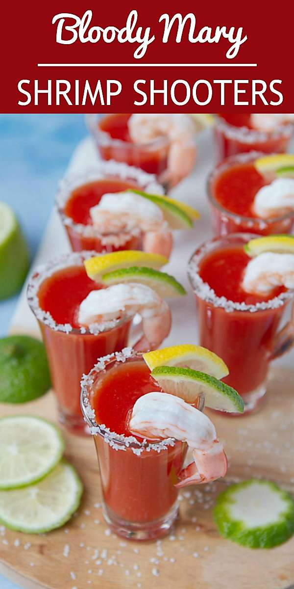 Cocktails and appetizers mix to form these Bloody Mary Shrimp Shooters, which are a fun appetizer for any cocktail party! 65 calories and 2 Weight Watchers Freestyle SP #shrimpcocktail #BloodyMarys #cocktailparty