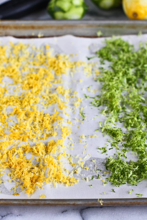 Dried lime zest and lemon zest for flavored salts.