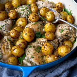 There is so much flavor in this convenient one-pot braised chicken and potato recipe that you won't believe how healthy it is! 369 calories and 7 Weight Watchers Freestyle SP #weightwatchers #onepotmeal