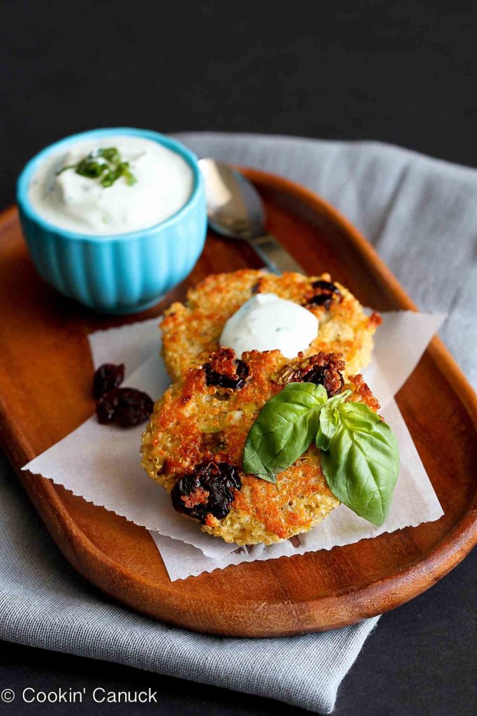 Baked quinoa cakes make a unique and tasty appetizer. These have a savory sweet flavor and a bit of crunch from cherries and pistachios. 136 calories and 3 Weight Watchers Freestyle SP #recipe