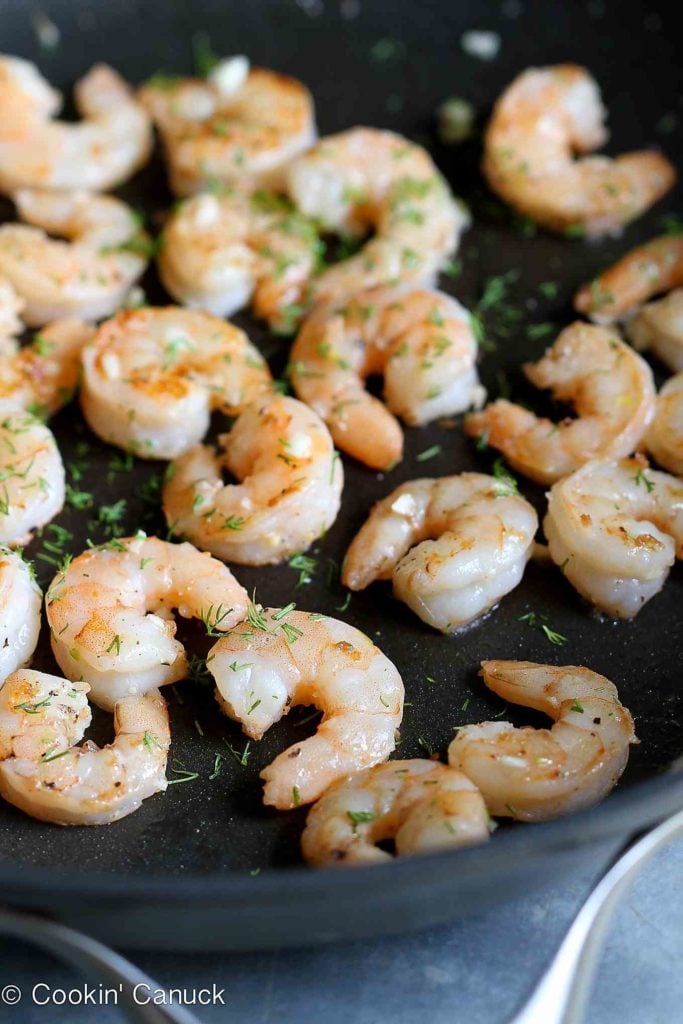 Sauteed shrimp in a nonstick skillet