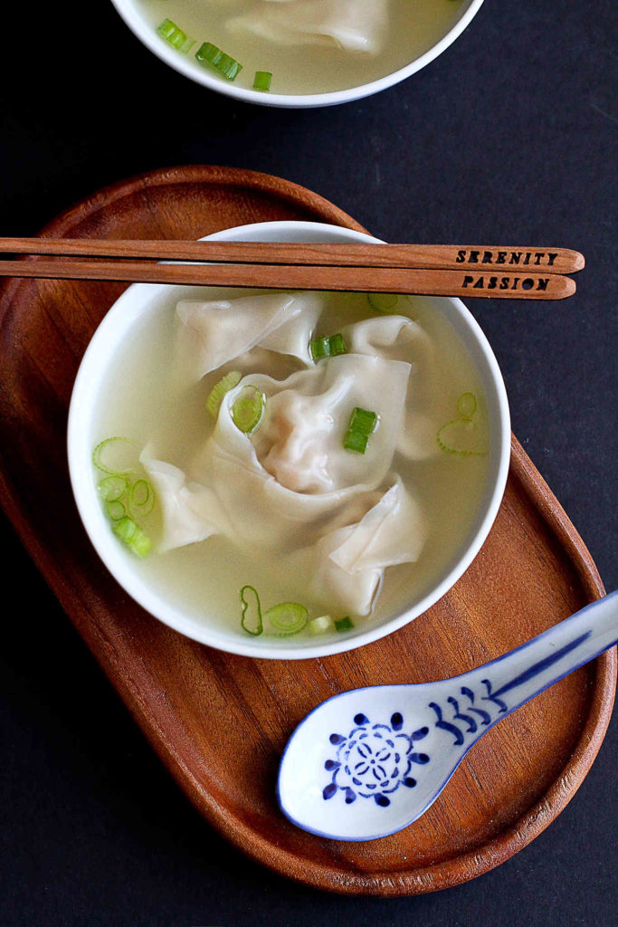 Shrimp and Pork Wonton Soup Recipe...Make easy Asian take-out at home! 174 calories and 4 Weight Watchers Freestyle SmartPoints #shrimprecipes #myfitnesspal