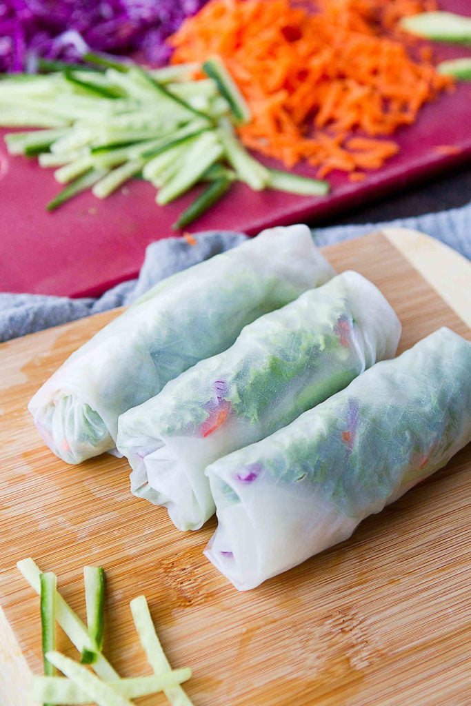 Dip these vegan spring rolls in an easy peanut sauce for a light and healthy lunch. #lunch #healthy #myfitnesspal