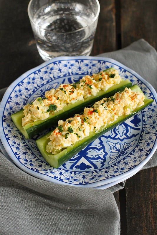 Light Egg Salad Cucumber Boats…Perfect for an afternoon snack or a light lunch! 98 calories and 0 Weight Watcher Freestyle SP