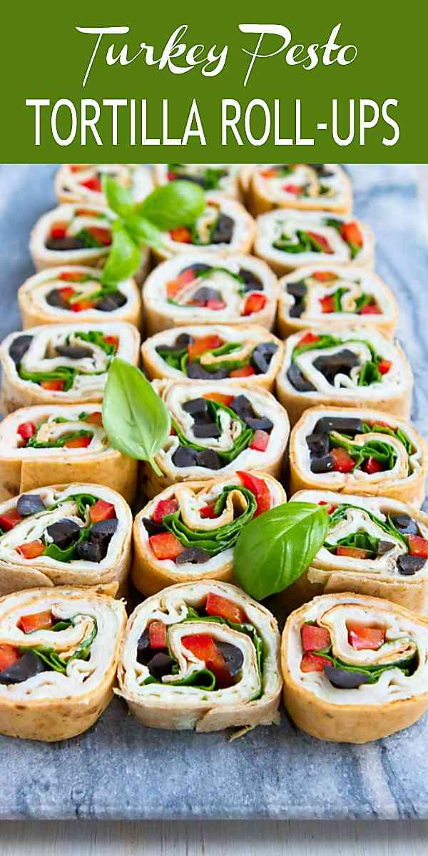 We love making tortilla roll ups for appetizers or lunch boxes. This turkey pesto cream version is always popular! 68 calories and 2 Weight Watchers Freestyle SP #weightwatchers #healthyeating #schoollunches
