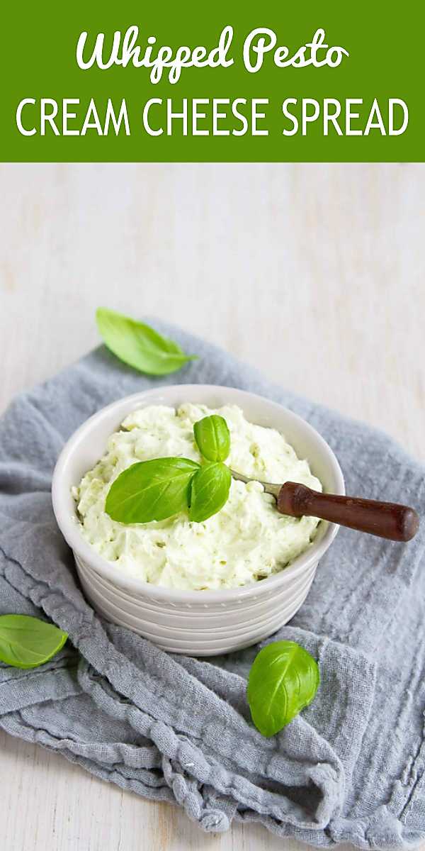 Use store-bought or homemade pesto to make this flavored cream cheese recipe. 51 calories and 2 Weight Watchers SP #weightwatchers #healthyrecipes