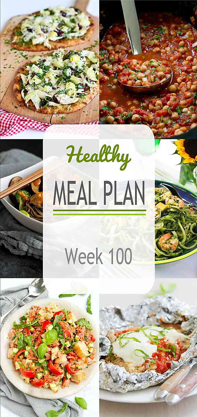 Week 100 of my Healthy Meal Plans includes both meat-filled and vegetarian dinner ideas, each with nutritional information and Weight Watchers SmartPoints. #mealplanning #mealplan #dinner