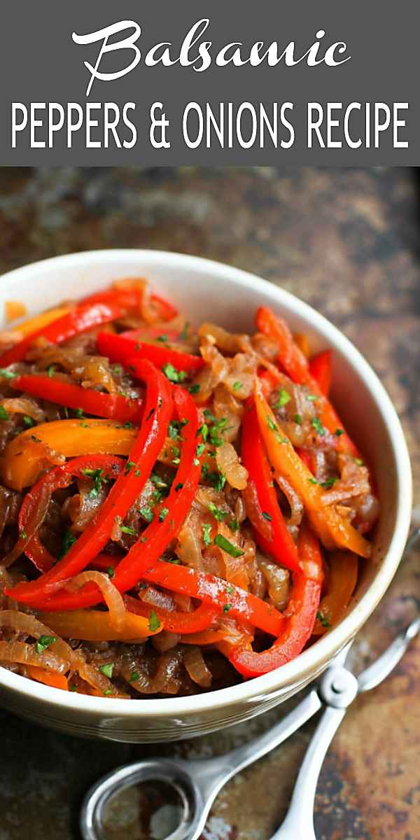 Balsamic Peppers and Onions…Serve these on top of grilled sausages, chicken or fish. Tons of flavor in just a forkful! 94 calories and 1 Weight Watchers SP #sidedish #weightwatchers #vegetarian