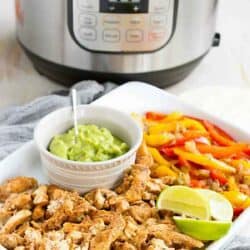 Instant Pot Chicken Fajitas with peppers and onions is a super quick, easy meal that the whole family loves. No worries if you don't have a pressure cooker - stovetop instructions are included. 238 calories and 0 Weight Watchers SP #instantpot #fajitas #pressurecooker #chickenrecipes
