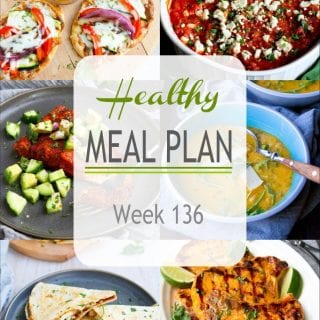 Collage of 6 recipe photos, with overlay that says Healthy Meal Plan, Week 136