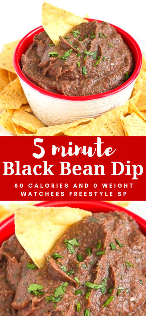 This easy, vegan 5-minute black bean dip is perfect for your next get-together, or keep it on hand for afternoon snacking. 80 calories and 0 Weight Watchers SP | Vegan | Plant Based | Snack Recipes | Spicy | Dairy Free #vegandips #veganrecipe #plantbased #blackbeandip #beandip