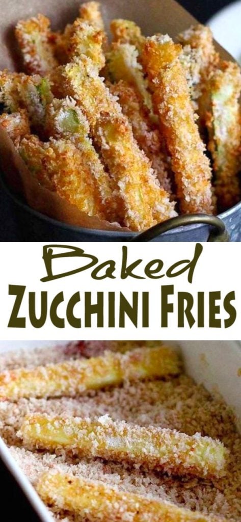 You're going to love these! Zucchini gets transformed into healthy, crispy, golden brown baked zucchini fries with a 3-ingredient pesto yogurt dipping sauce. 113 calories and 3 Weight Watchers SP | Vegetarian | Snacks healthy | Easy | Panko | Baked Parmesan | Oven #zucchinifries #bakedzucchinifries #healthyappetizers #healthysnacks #yogurtdip