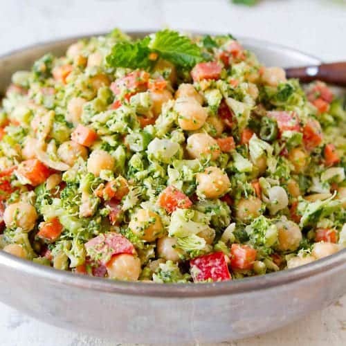 Chopped Broccoli Salad with Tahini Dressing - Cookin Canuck