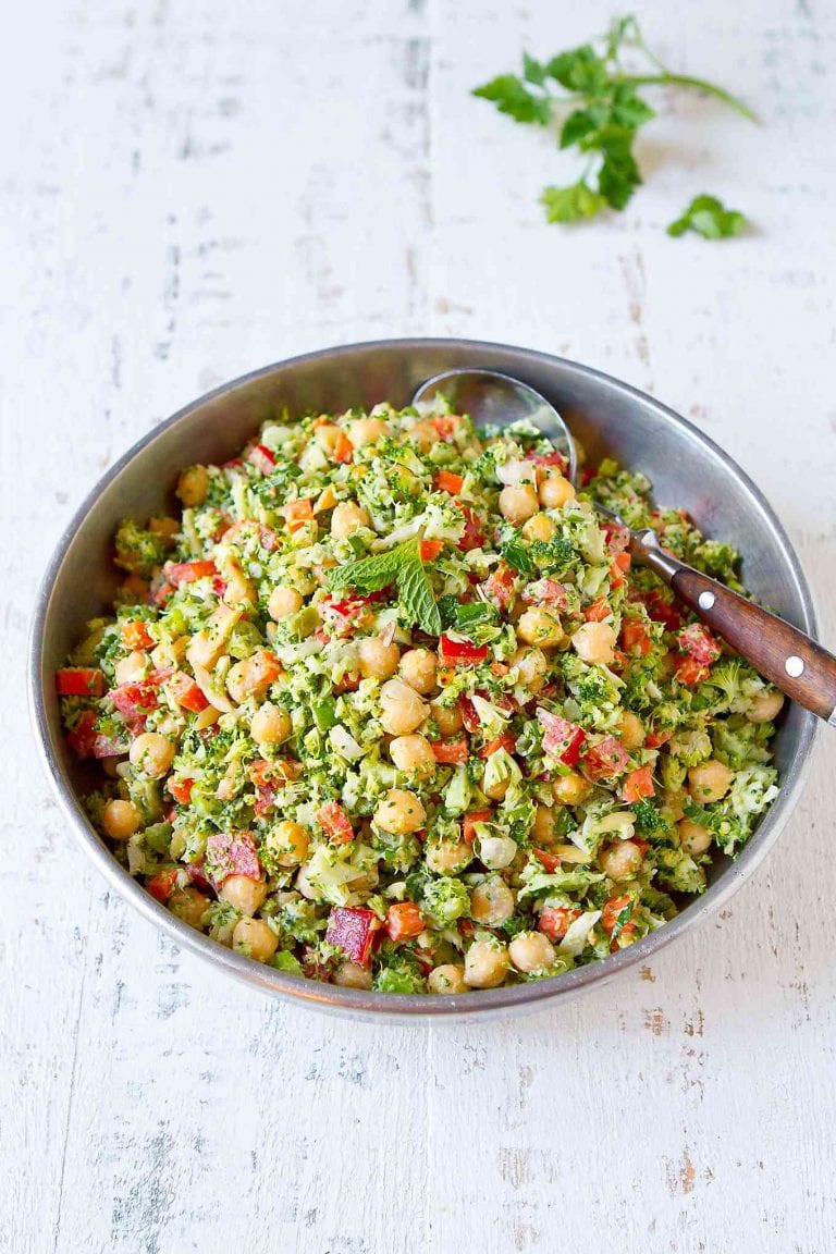Chopped Broccoli Salad with Tahini Dressing - Cookin Canuck