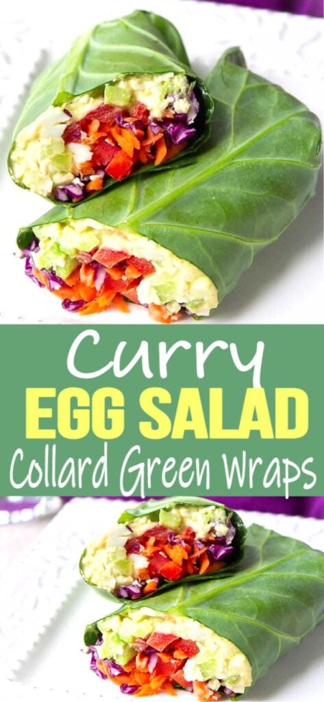 These collard green wraps are a fantastic way to serve lightened-up curry egg salad. Packed full of veggies! 152 calories and 0 Weight Watchers SP | Vegetarian | Recipes | Low Carb | Meal Prep