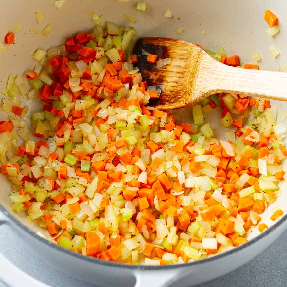 Chopped carrots, celery and onion in a large saucepan.