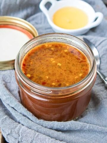Stir fry sauce in a small canning jar.