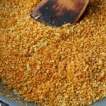 Toasted panko breadcrumbs in a skillet.